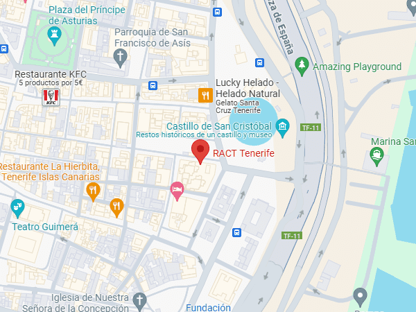 imagen tomada de google maps mostrando ubicación del RACT. Icono marcador de lugar en color rojo, en el centro del mapa